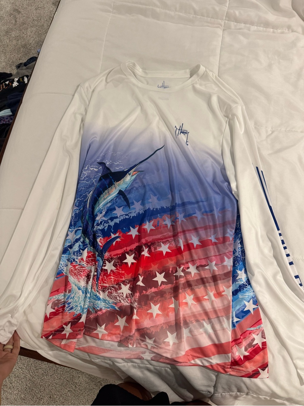 Guy Harvey White Performance Tee with Blue Logo
